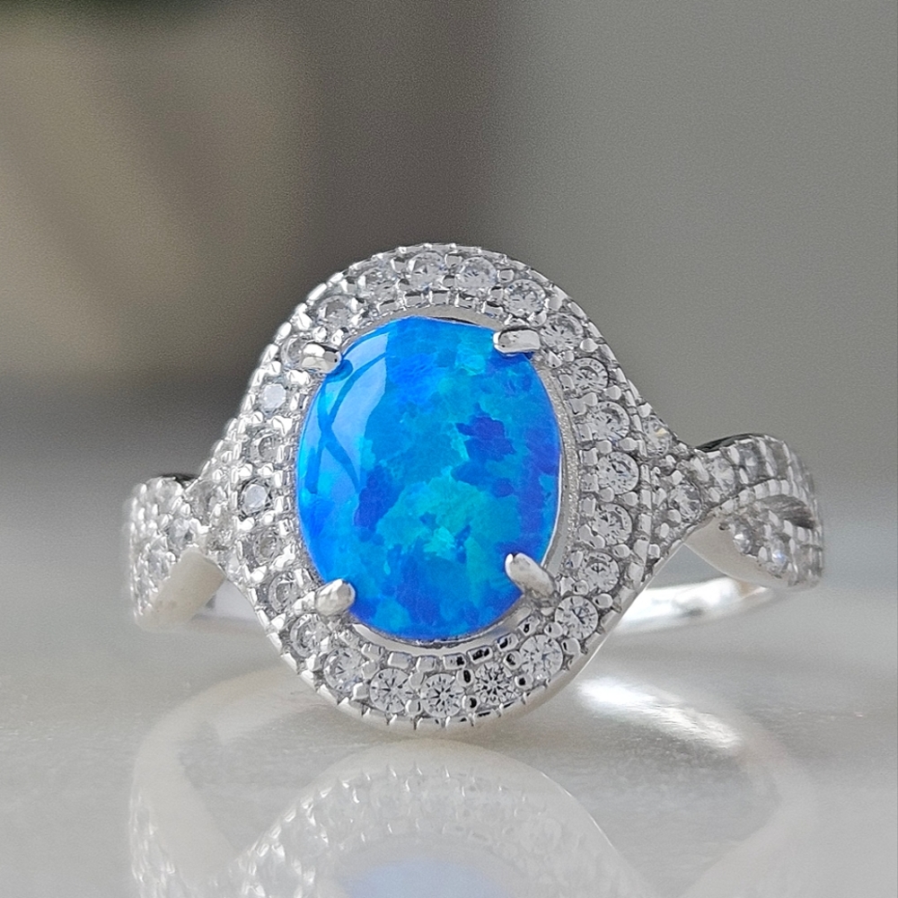 Blue Opal ring, size 7, 925 Sterling Silver Charmed Aroma